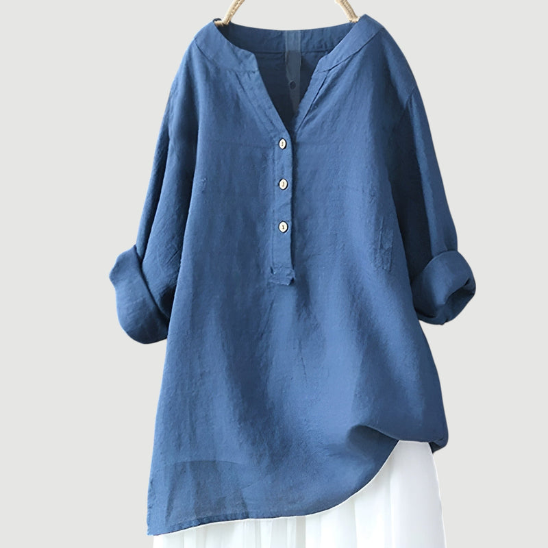 RAVENNA – Women's Oversized Blouse with a V-neck and Buttons