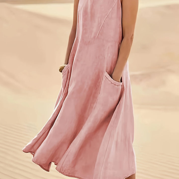 Maisie | Women's 100% Cotton Sleeveless Midi Dress with Pockets