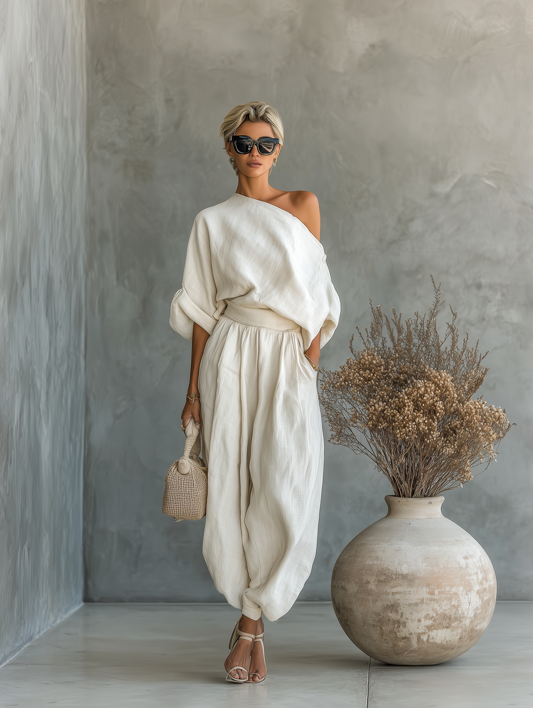 Lisa | Loose-fitting off-the-shoulder top and tapered pants
