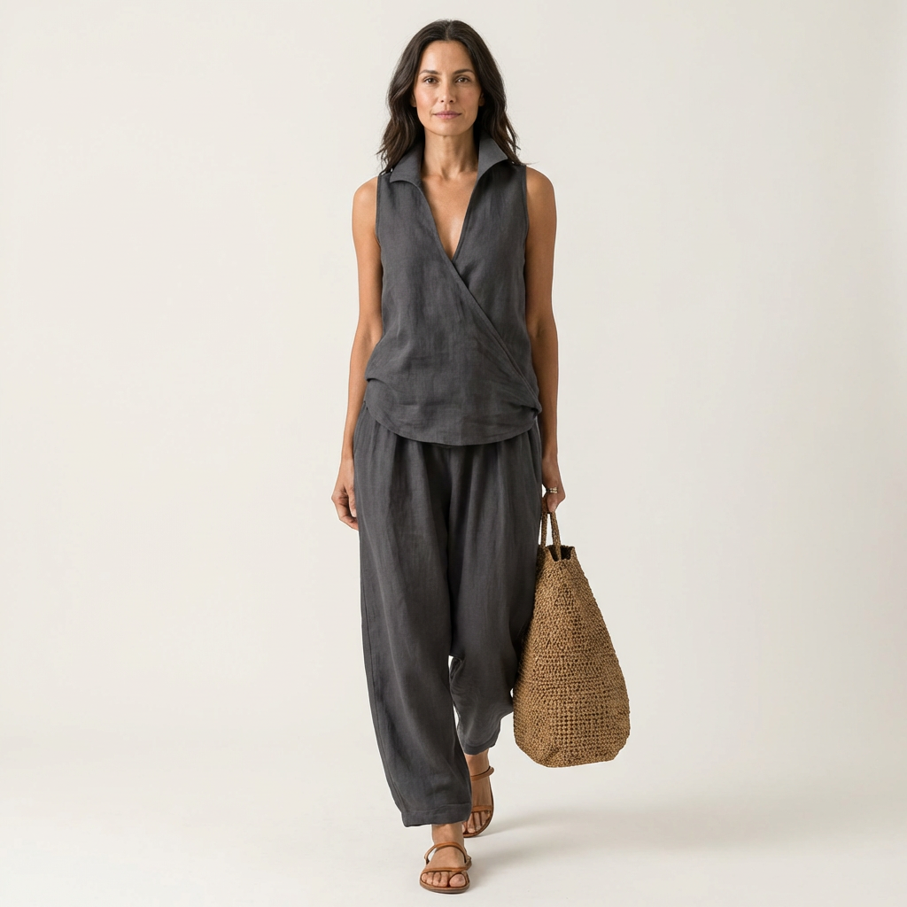 Solene | Wrap Top & Wide-Leg Trouser Set