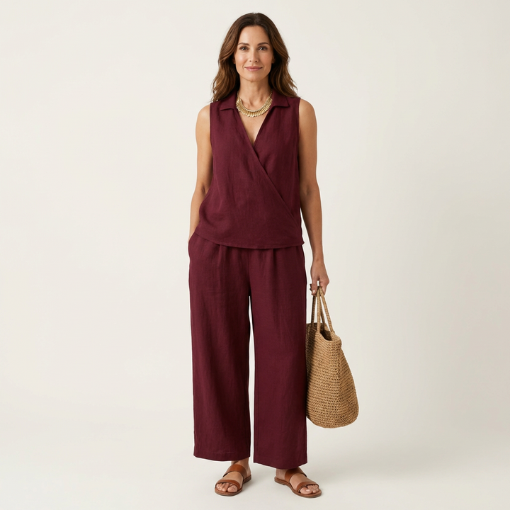 Solene | Wrap Top & Wide-Leg Trouser Set