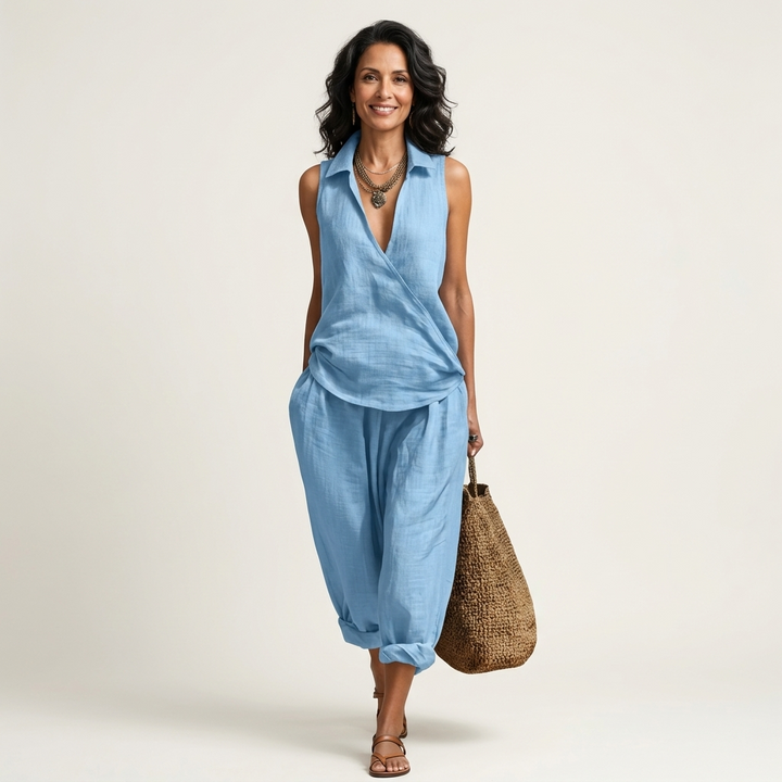 Solene | Wrap Top & Wide-Leg Trouser Set