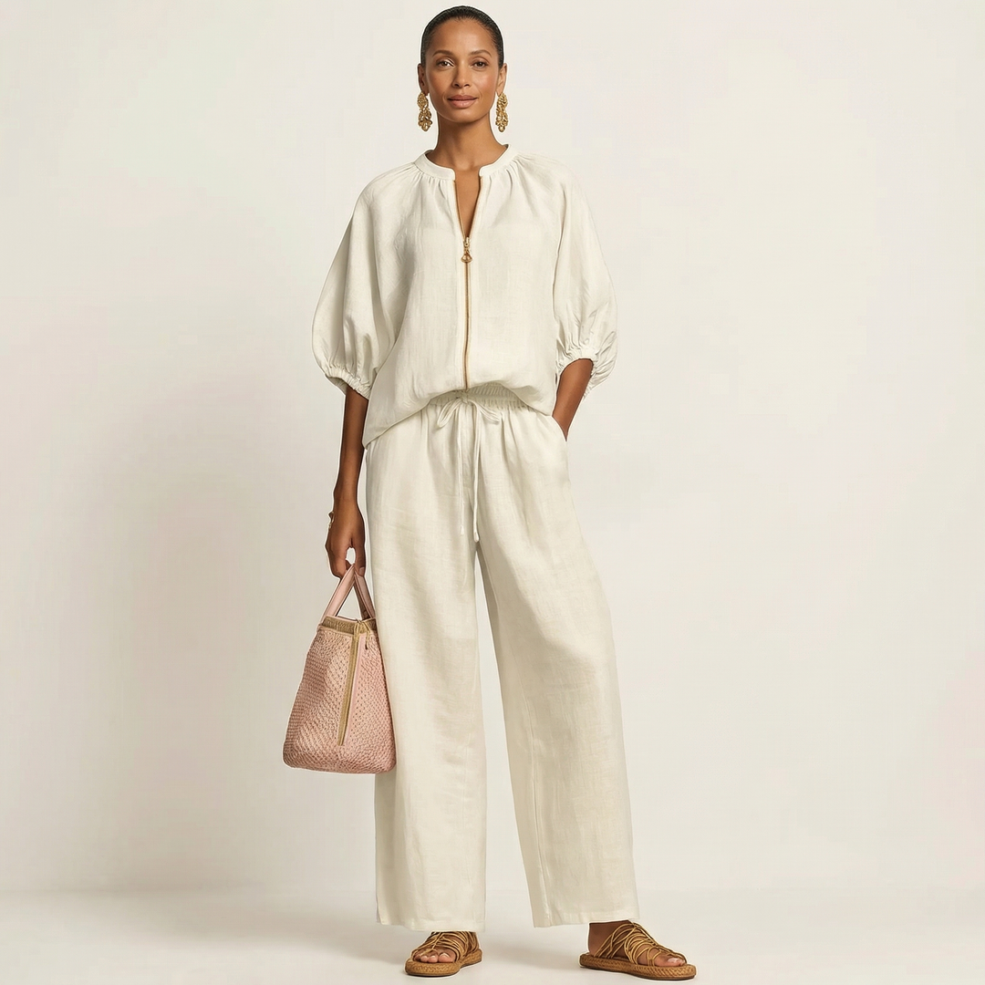 Marlene | Puff Sleeve Two-Piece Set with Front Zip