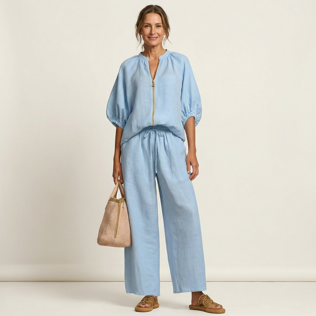 Marlene | Puff Sleeve Two-Piece Set with Front Zip