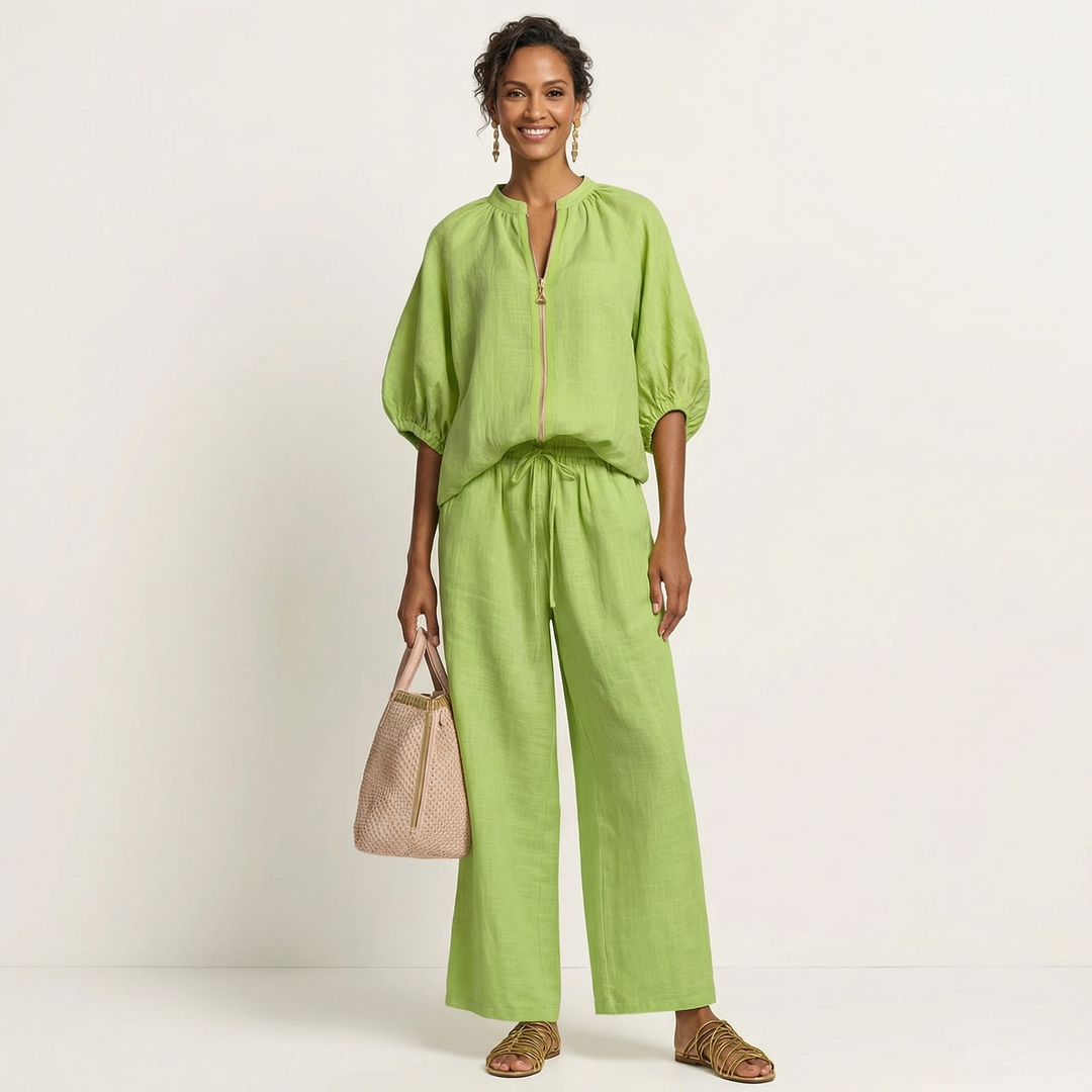 Marlene | Puff Sleeve Two-Piece Set with Front Zip