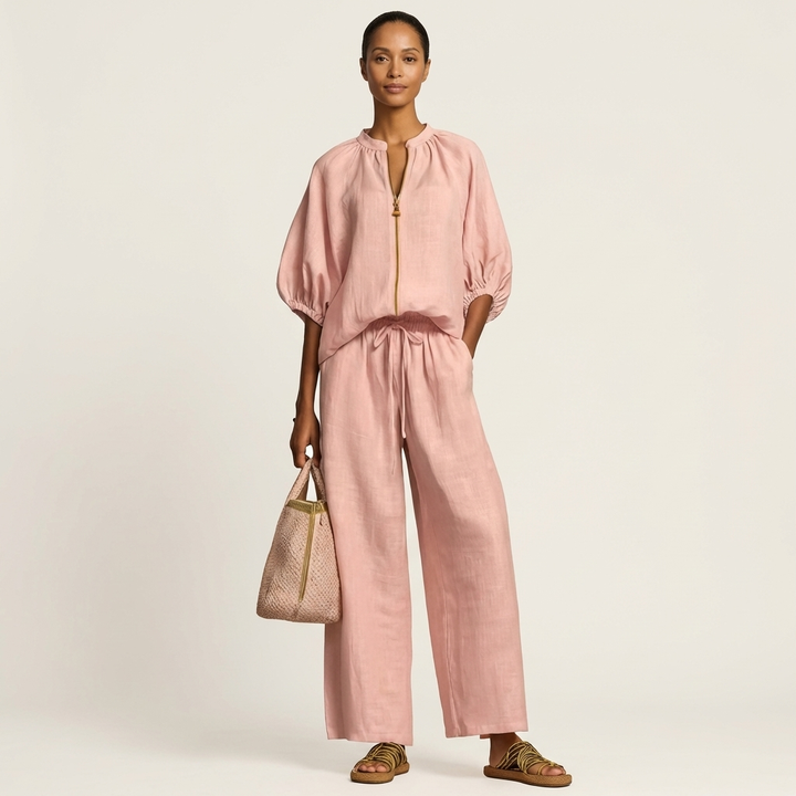 Marlene | Puff Sleeve Two-Piece Set with Front Zip