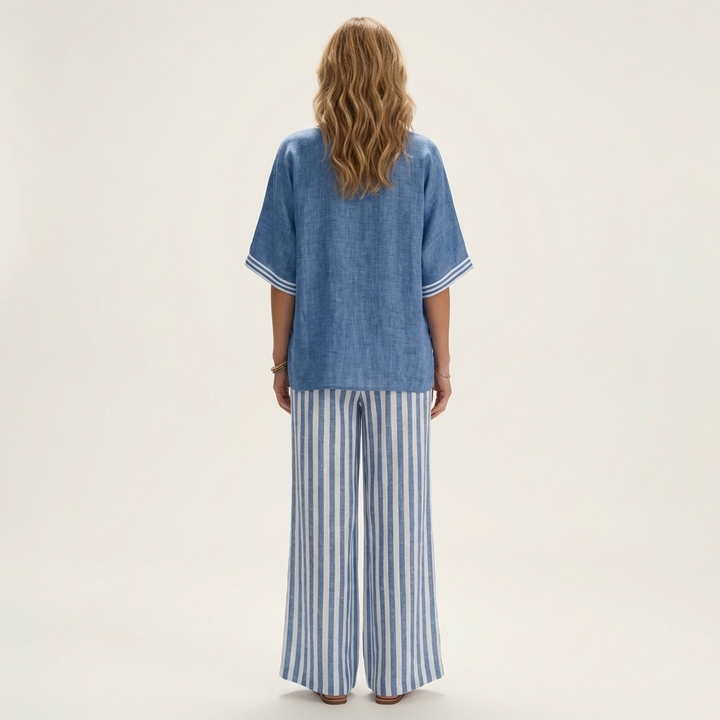 Juliana | V-Ausschnitt Varsity Top & Streifen Weite-Hosen Set