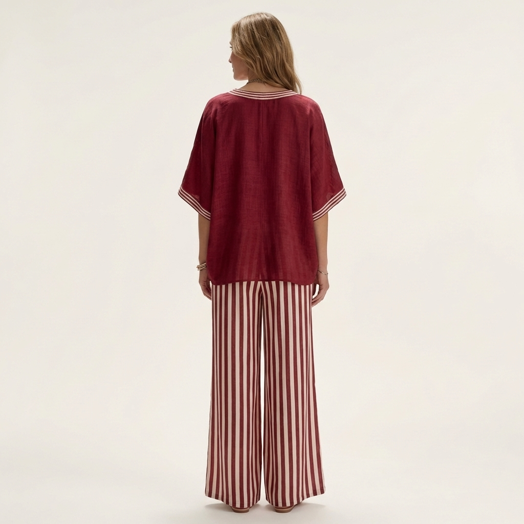 Juliette | V-Neck Top & Striped Trouser Set