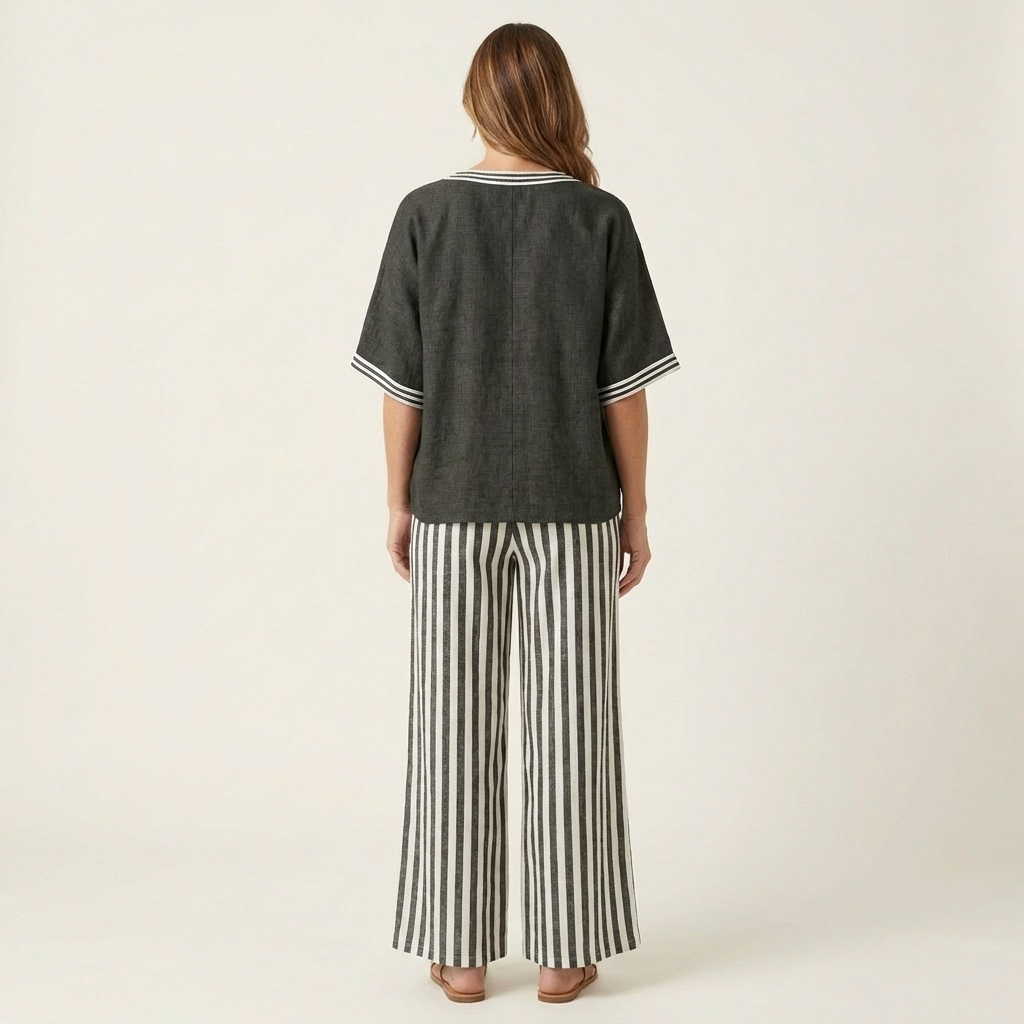 Juliette | V-Neck Top & Striped Trouser Set