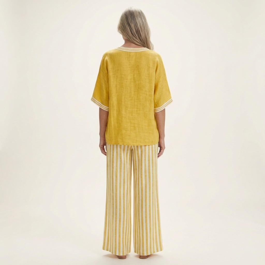 Juliette | V-Neck Top & Striped Trouser Set