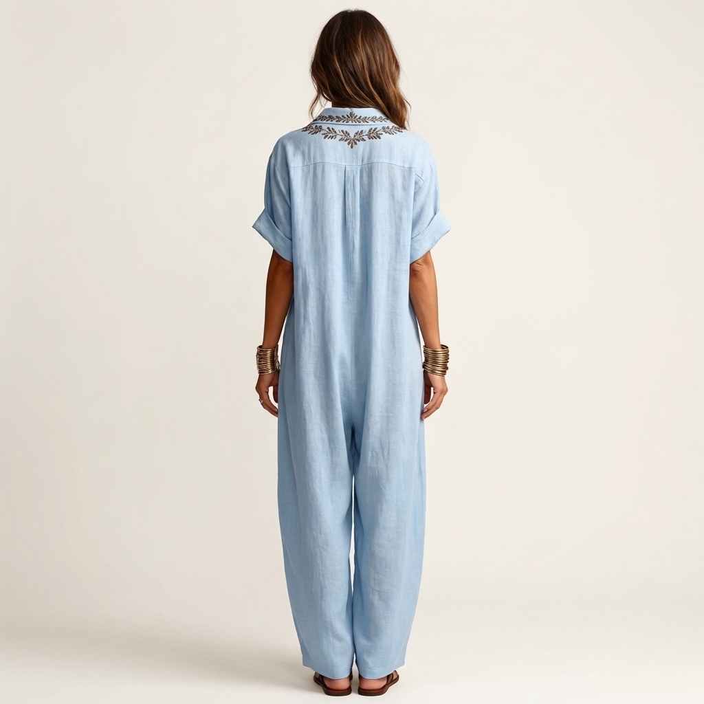 Amarina | Besticktes V-Ausschnitt-Kragen Maxikleid