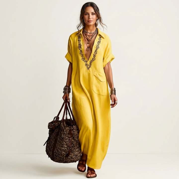 Margaux | Embroidered Maxi Dress with V-Neck