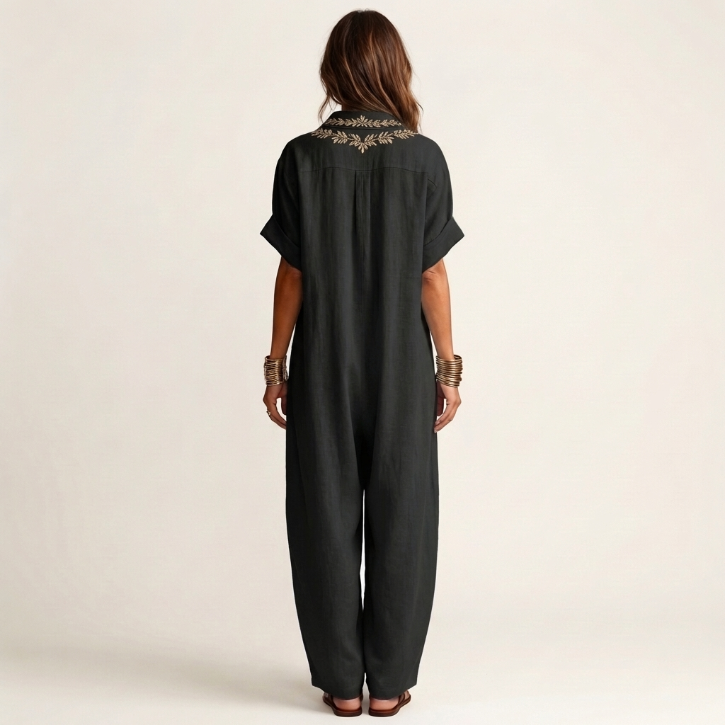 Amarina | Besticktes V-Ausschnitt-Kragen Maxikleid