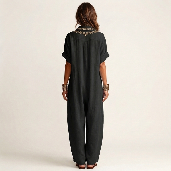Amarina | Besticktes V-Ausschnitt-Kragen Maxikleid