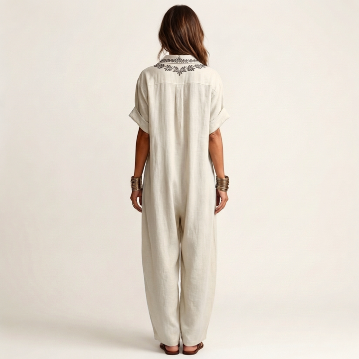 Amarina | Besticktes V-Ausschnitt-Kragen Maxikleid