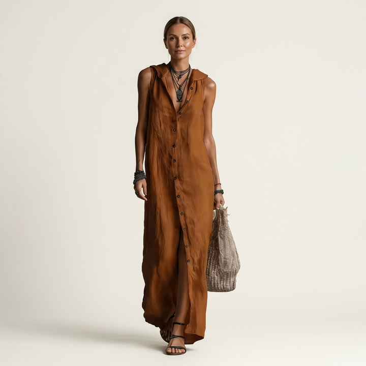 Mirabelle | Sleeveless Hooded Maxi Dress with Button Front