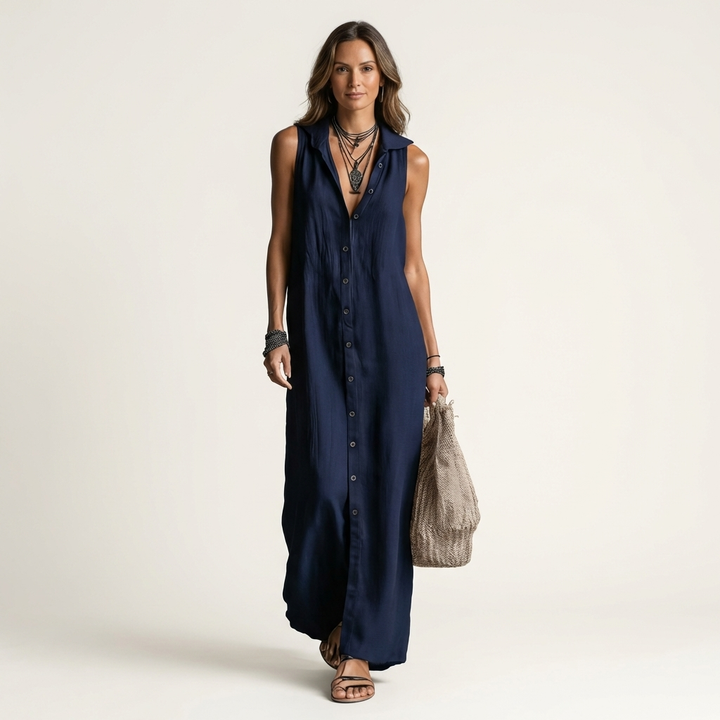 Mirabelle | Sleeveless Hooded Maxi Dress with Button Front