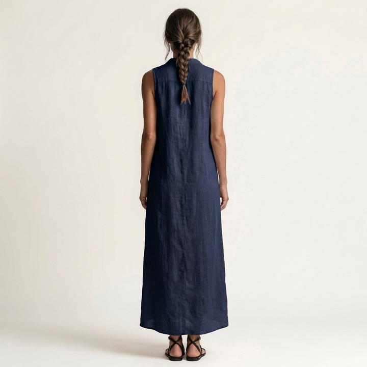 Mirabell | Kapuzenloses, ärmelloses Maxikleid mit Knopfleiste