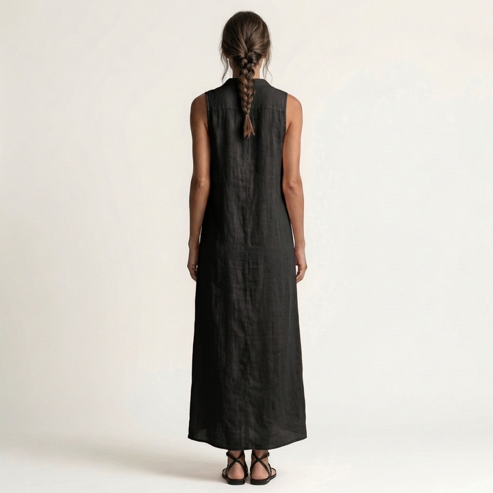 Mirabelle | Sleeveless Hooded Maxi Dress with Button Front