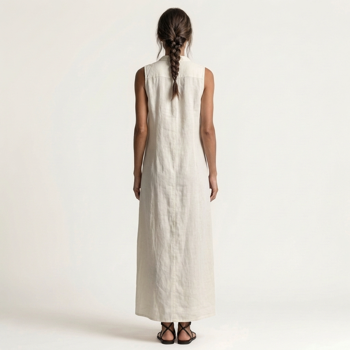 Mirabell | Kapuzenloses, ärmelloses Maxikleid mit Knopfleiste