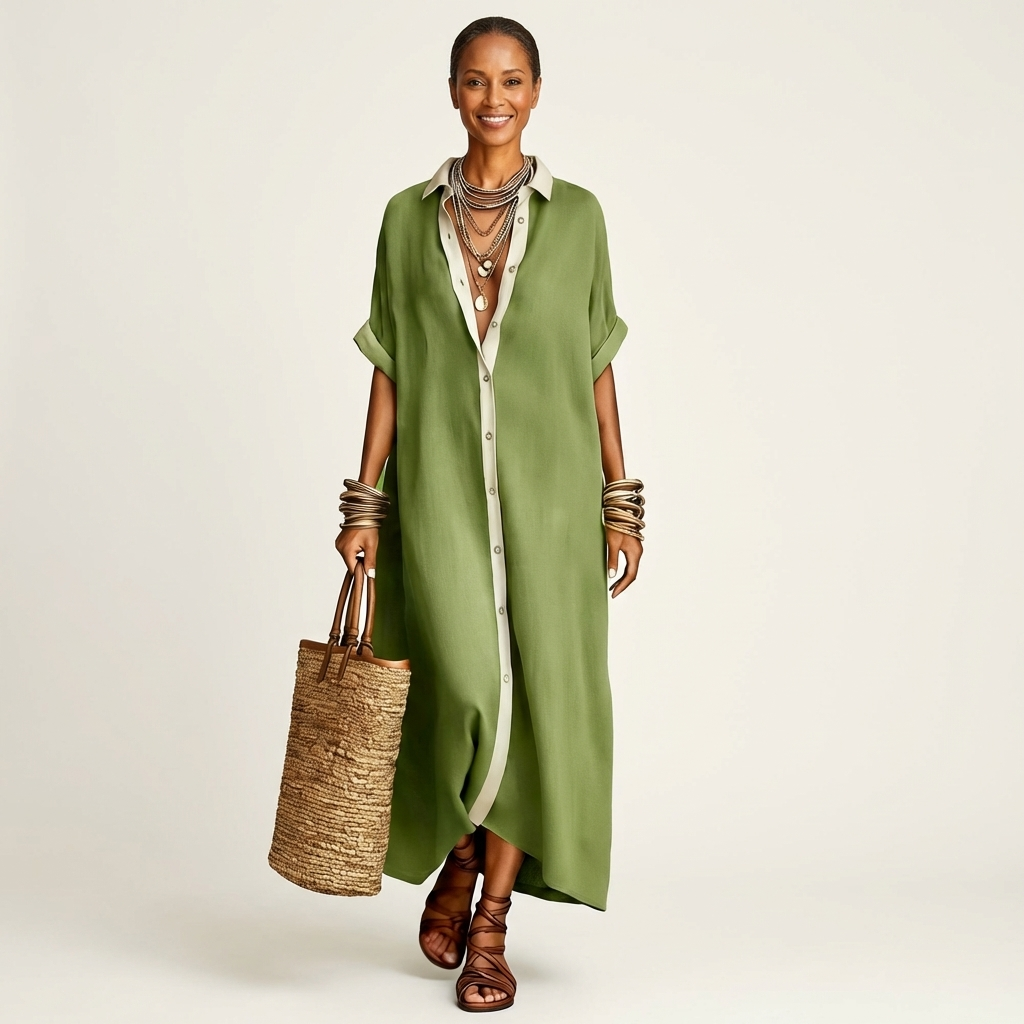 Severine | Maxi Shirt Dress with Contrast Collar