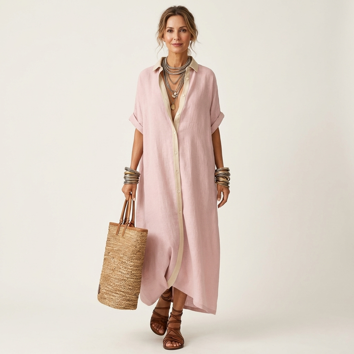 Severine | Maxi Shirt Dress with Contrast Collar