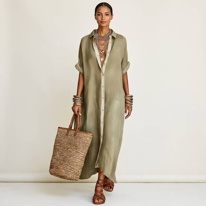 Severine | Maxi Shirt Dress with Contrast Collar