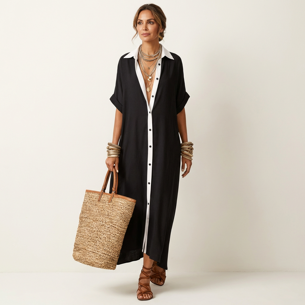 Severine | Maxi Shirt Dress with Contrast Collar