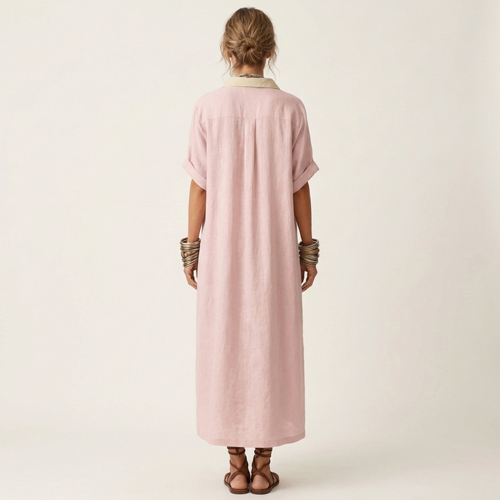 Severine | Maxi Shirt Dress with Contrast Collar
