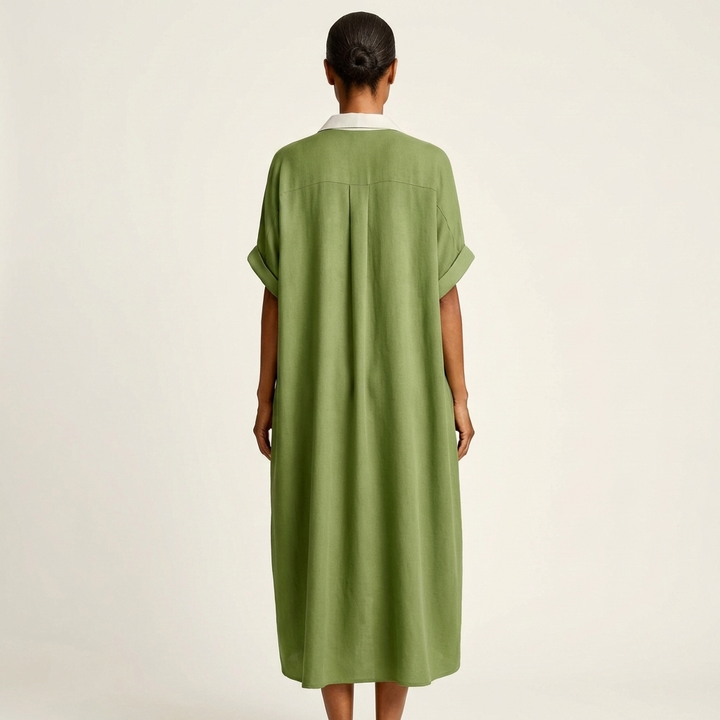 Kamira | Maxikleid mit Kontrastkragen und Knopfleiste in Kurzarm