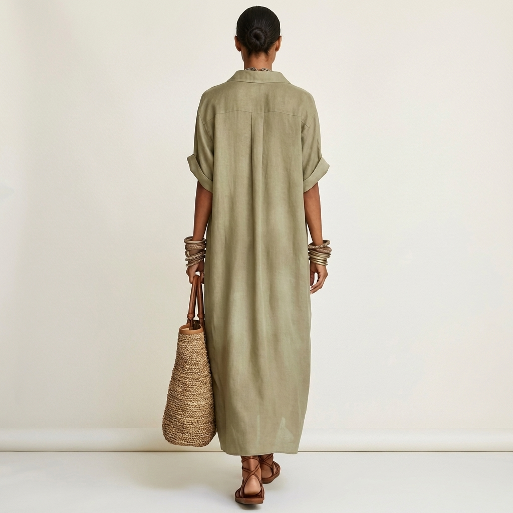 Severine | Maxi Shirt Dress with Contrast Collar