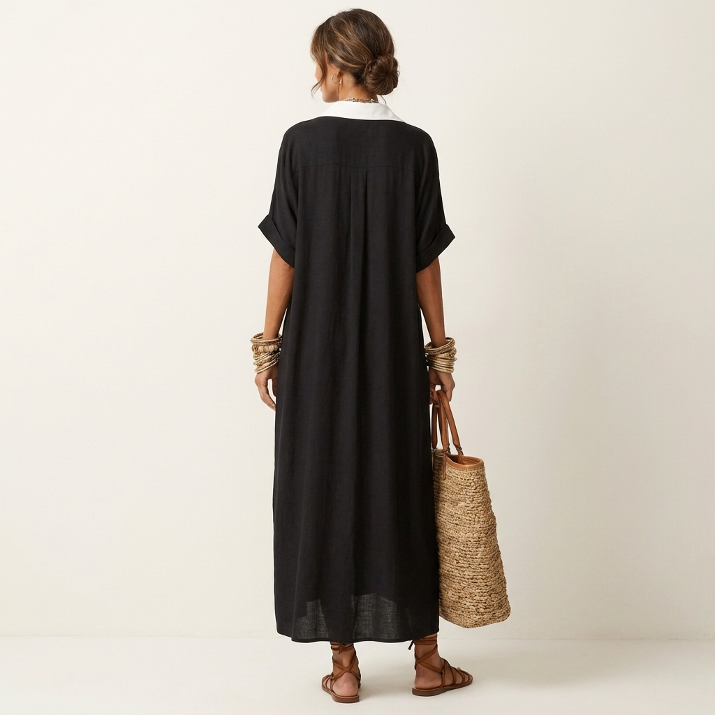 Severine | Maxi Shirt Dress with Contrast Collar
