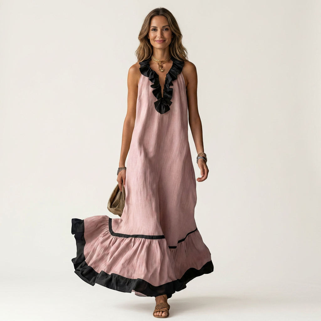 Emeline | Sleeveless Maxi Dress with Ruffle Neckline