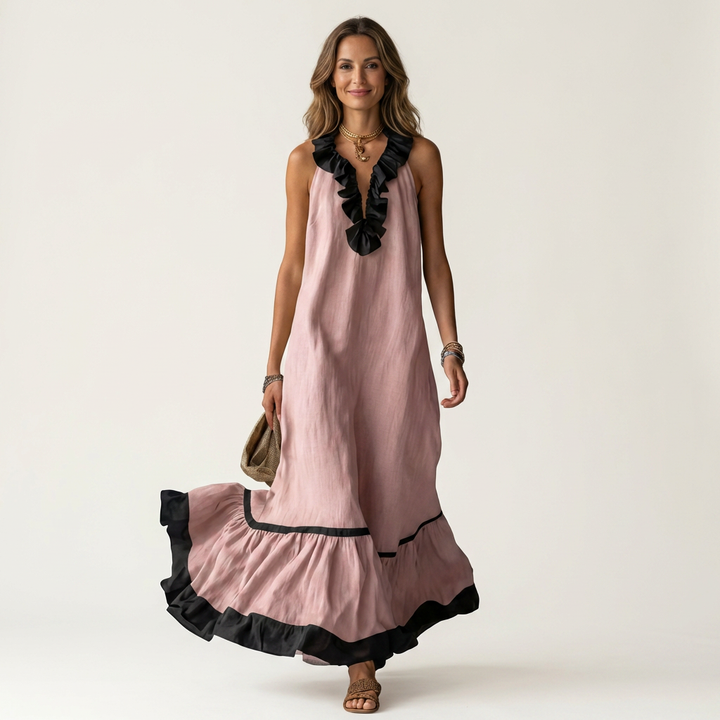 Emeline | Sleeveless Maxi Dress with Ruffle Neckline
