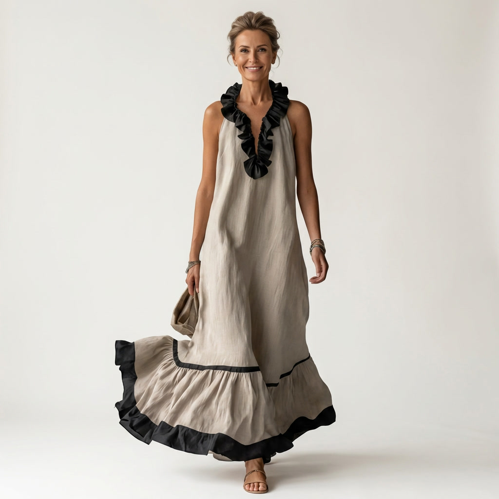 Emeline | Sleeveless Maxi Dress with Ruffle Neckline