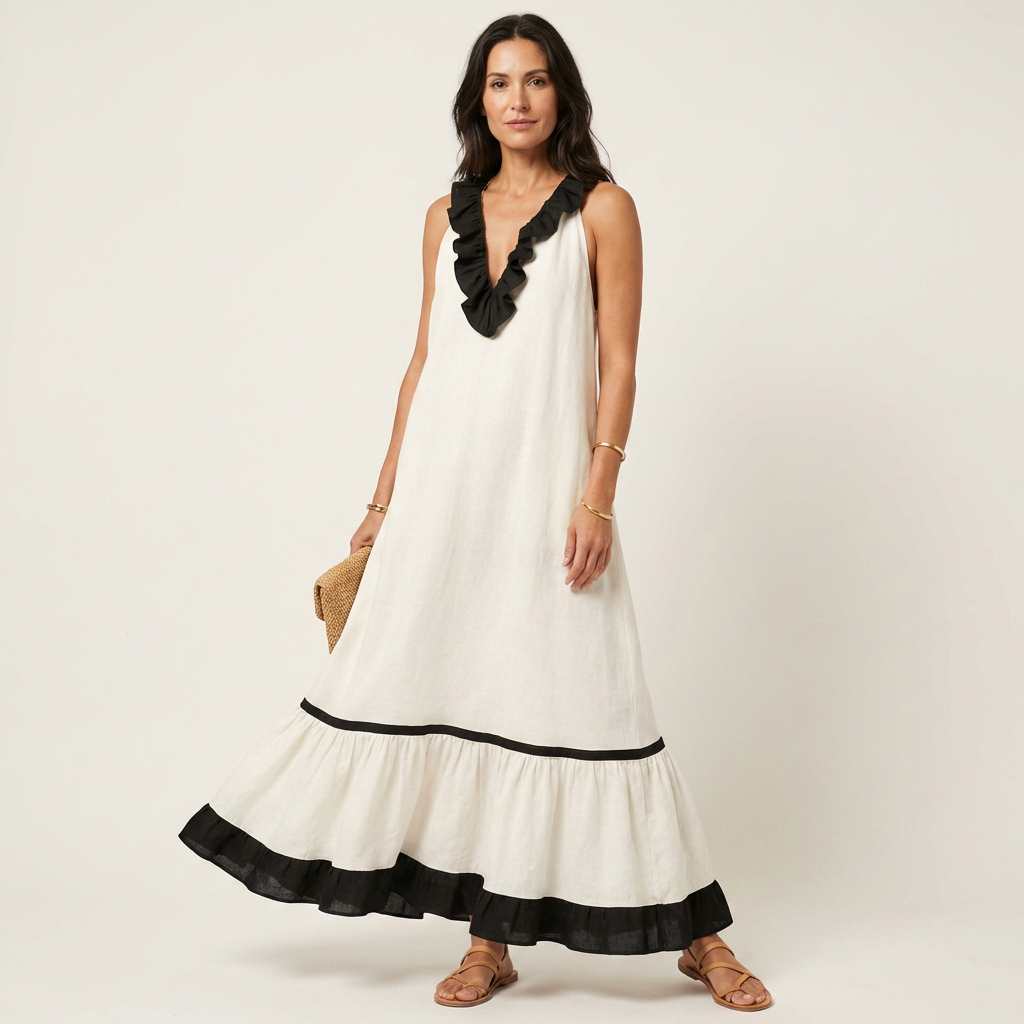 Emeline | Sleeveless Maxi Dress with Ruffle Neckline