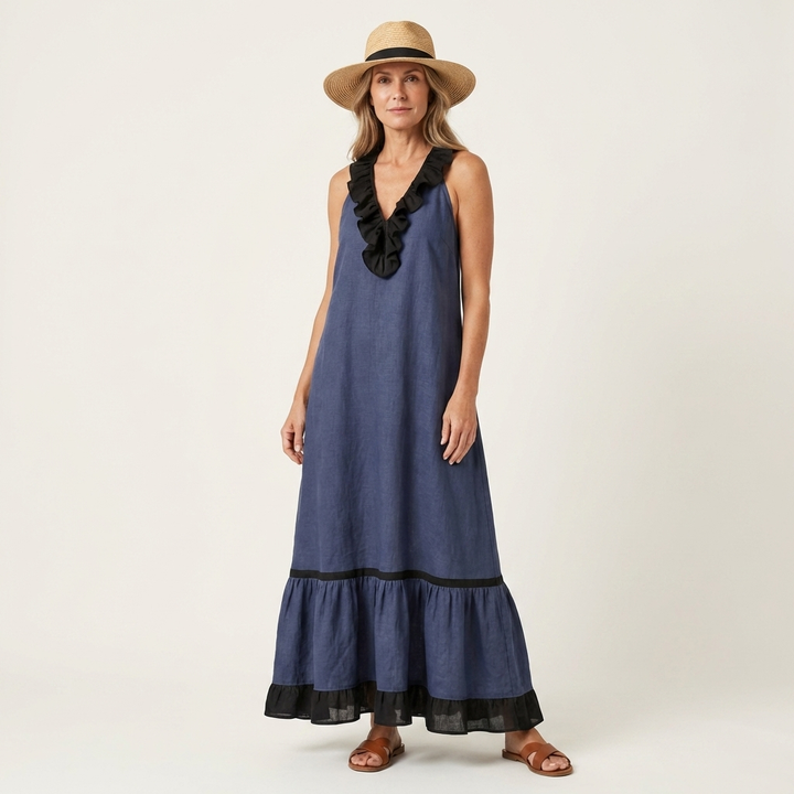 Emeline | Sleeveless Maxi Dress with Ruffle Neckline
