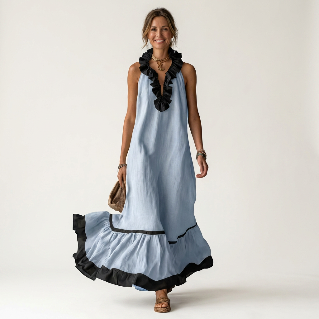 Emeline | Sleeveless Maxi Dress with Ruffle Neckline