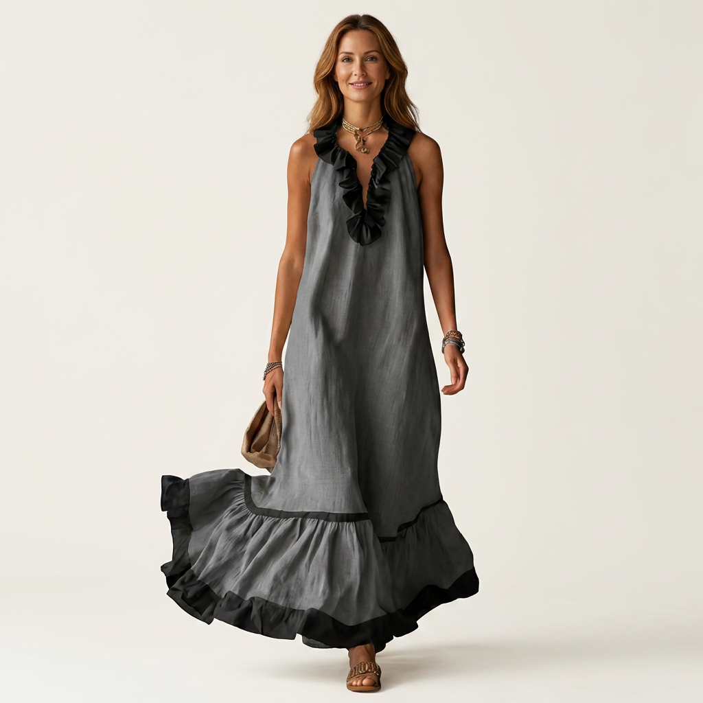 Emeline | Sleeveless Maxi Dress with Ruffle Neckline