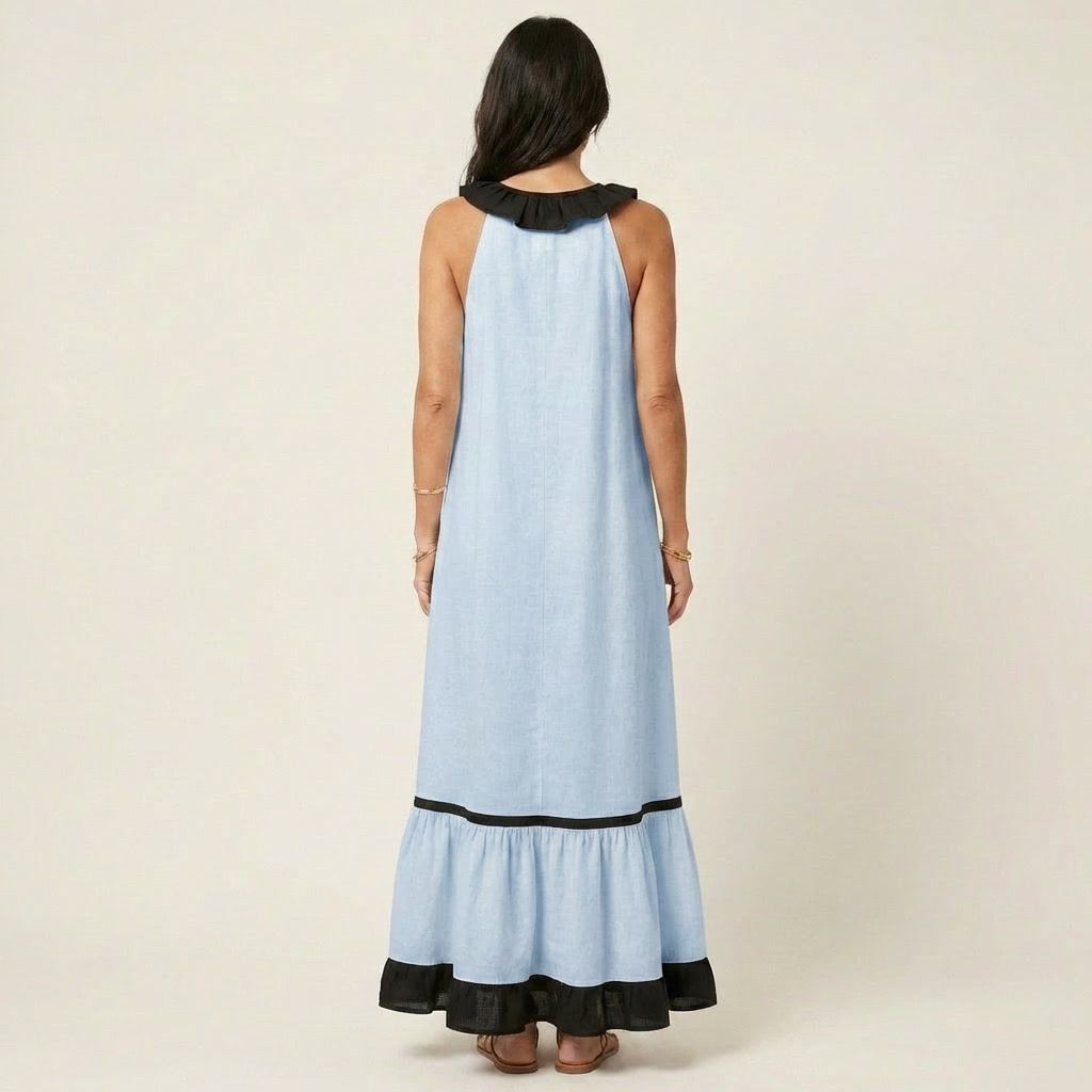 Emeline | Sleeveless Maxi Dress with Ruffle Neckline