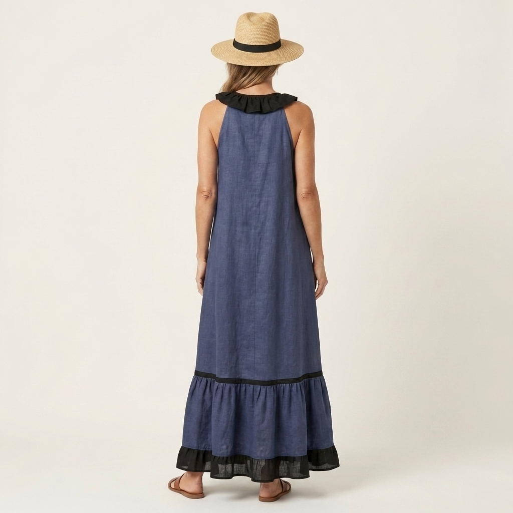 Emeline | Sleeveless Maxi Dress with Ruffle Neckline