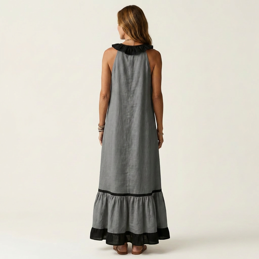 Emeline | Sleeveless Maxi Dress with Ruffle Neckline