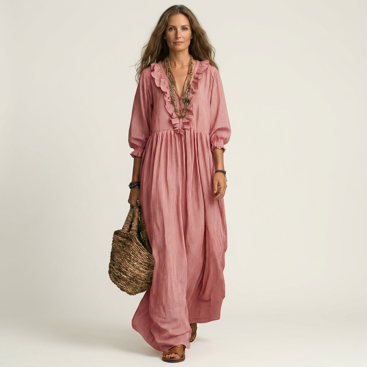 Josee | Striped Maxi Dress with Lantern Sleeves