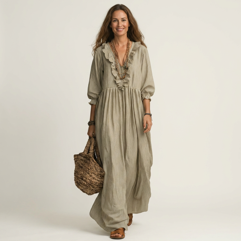 Josee | Striped Maxi Dress with Lantern Sleeves