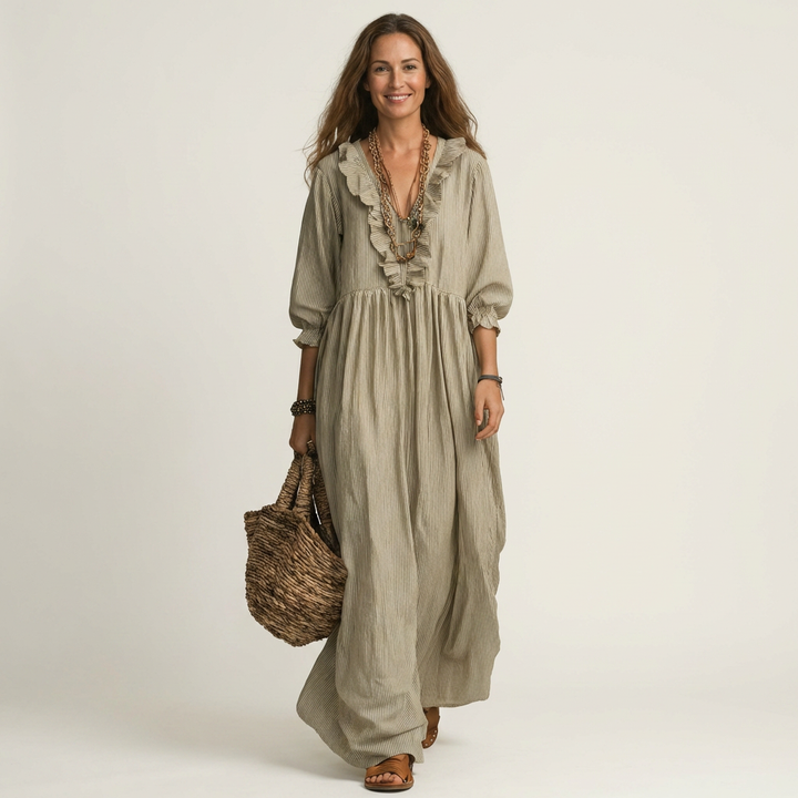 Josee | Striped Maxi Dress with Lantern Sleeves