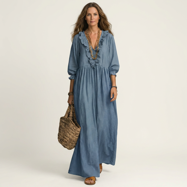 Josee | Striped Maxi Dress with Lantern Sleeves