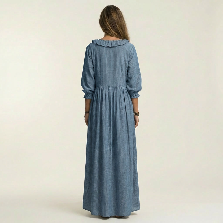 Josee | Striped Maxi Dress with Lantern Sleeves