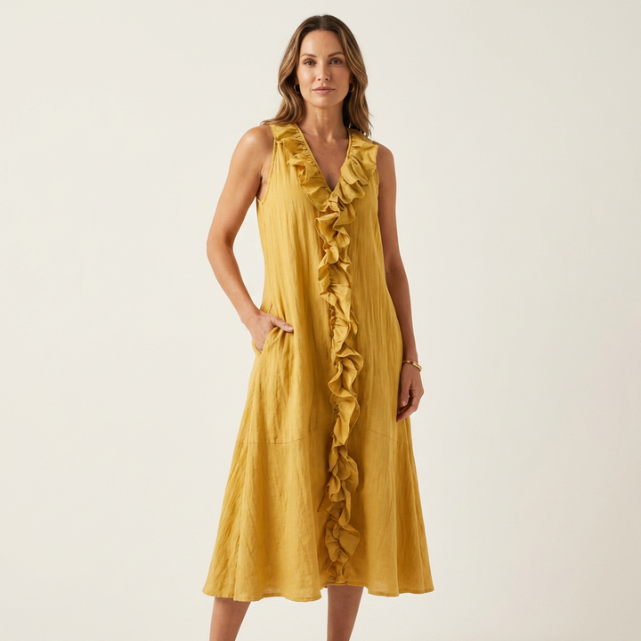 Vicky | Rüschenshirt V-Ausschnitt Ärmelloses Maxikleid