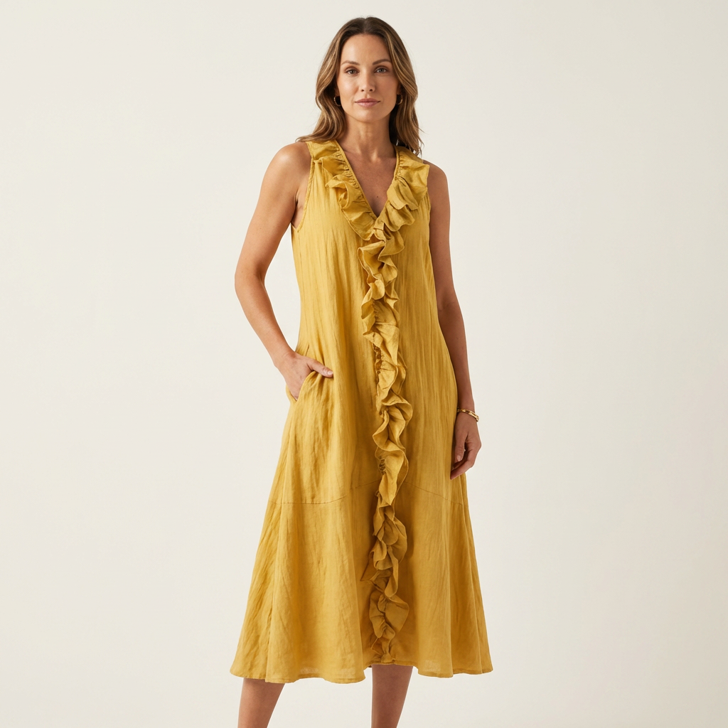 Victoire | Sleeveless Maxi Dress with Ruffles and V-Neck