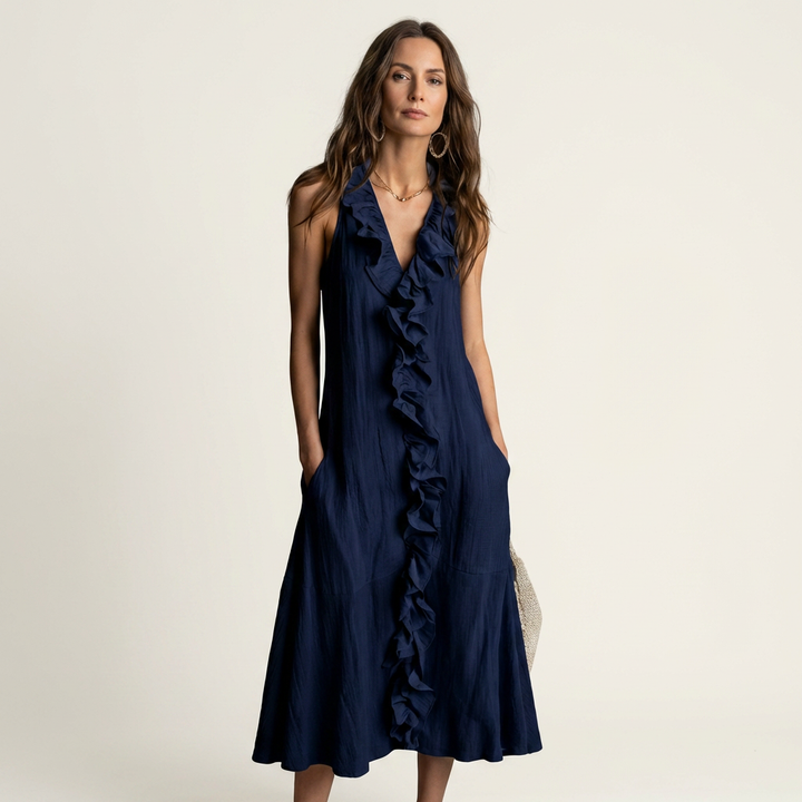 Vicky | Rüschenshirt V-Ausschnitt Ärmelloses Maxikleid
